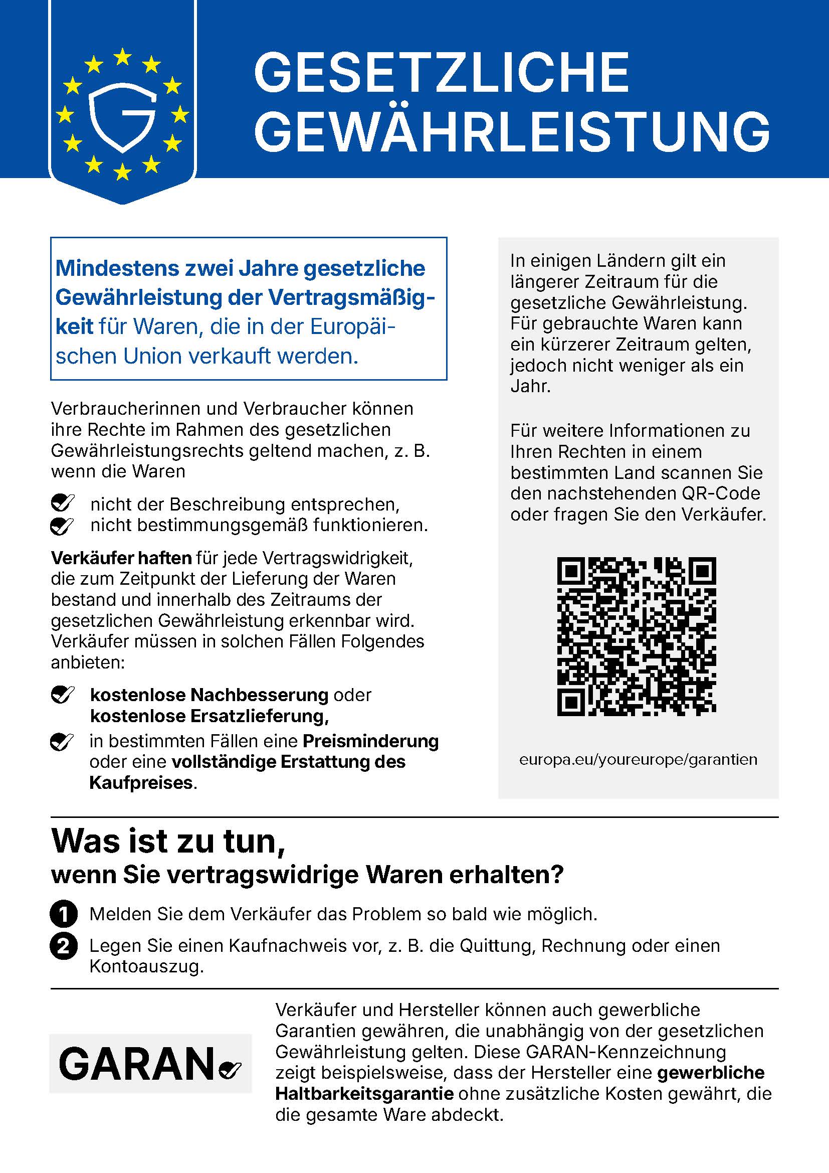 Information zum gesetzlichen Gewährleistungsrecht