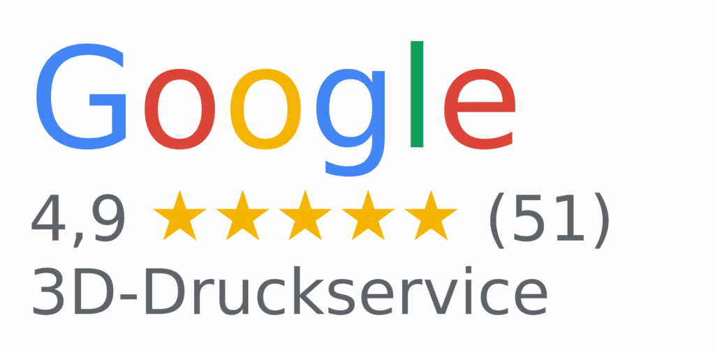 Google Bewertungslogo mit 4,9 von 5 Sternen für 3D Druck München – über 50 verifizierte Kundenbewertungen